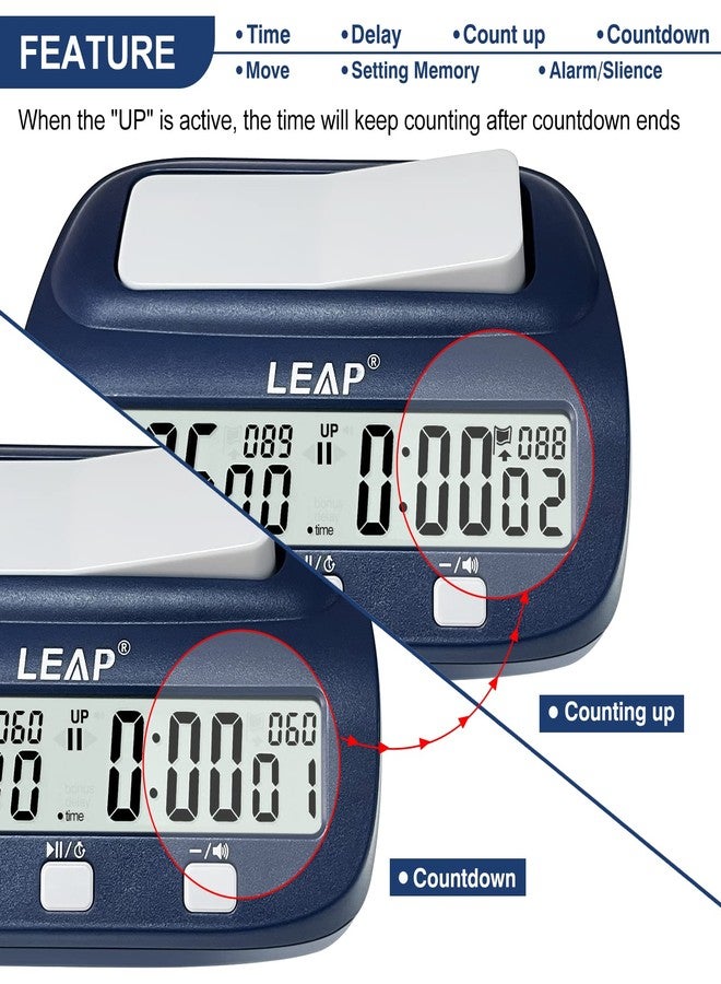 LEAP Digital Chess Timer - Professional with Time Bonus and Delay Features, Great for Chess I-Go, Navy - Image 2